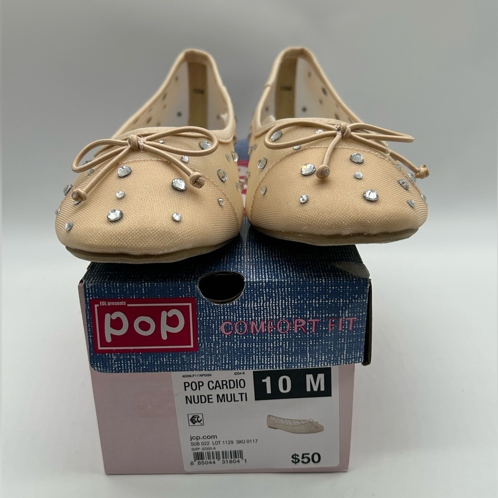 POP Cardio Nude Multi Crystal Ballet Vegan Flats Size 10 M New in Box - Picture 8 of 9
